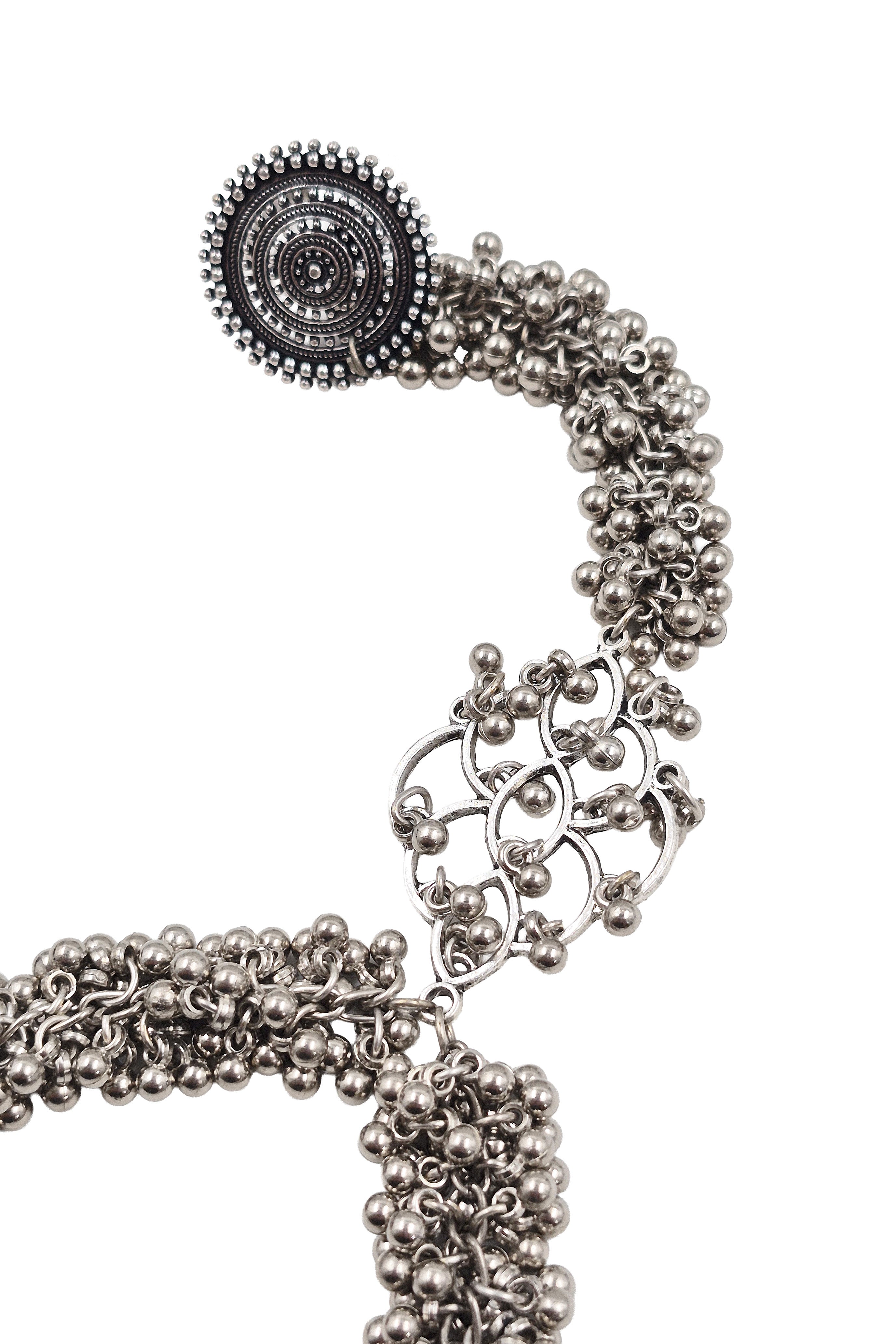 MEHAR OXIDISED SILVER GHUNGROO FINGER RING BRACELET KADA