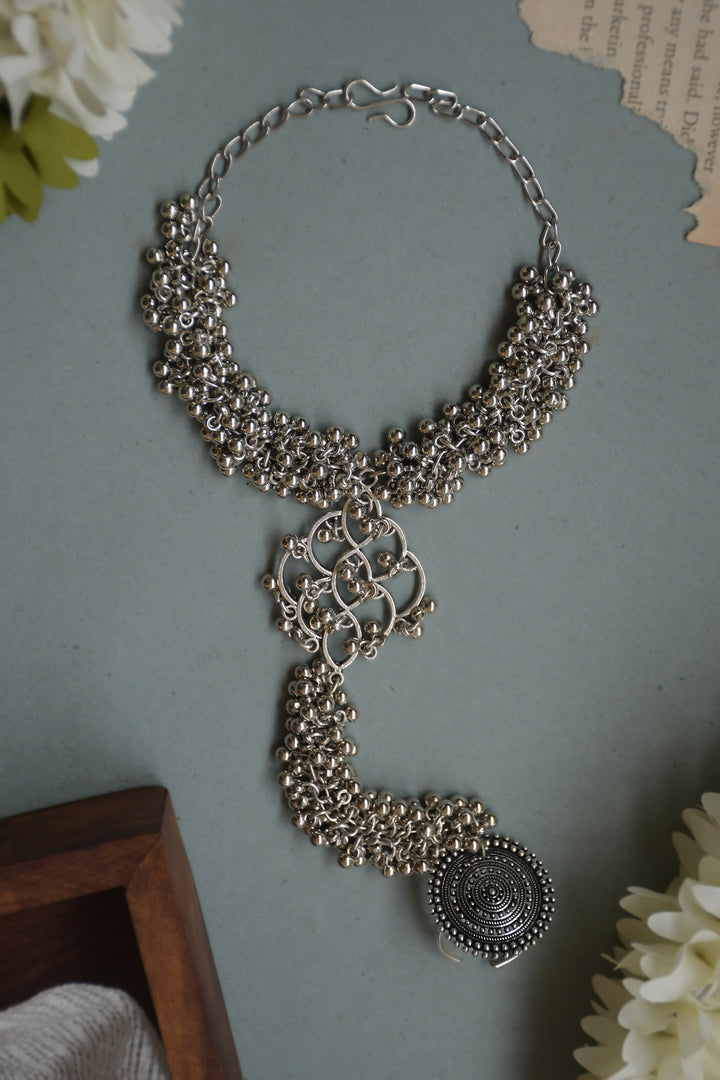 Mehra Oxidised Silver Ghungroo Finger Ring Bracelet Kada
