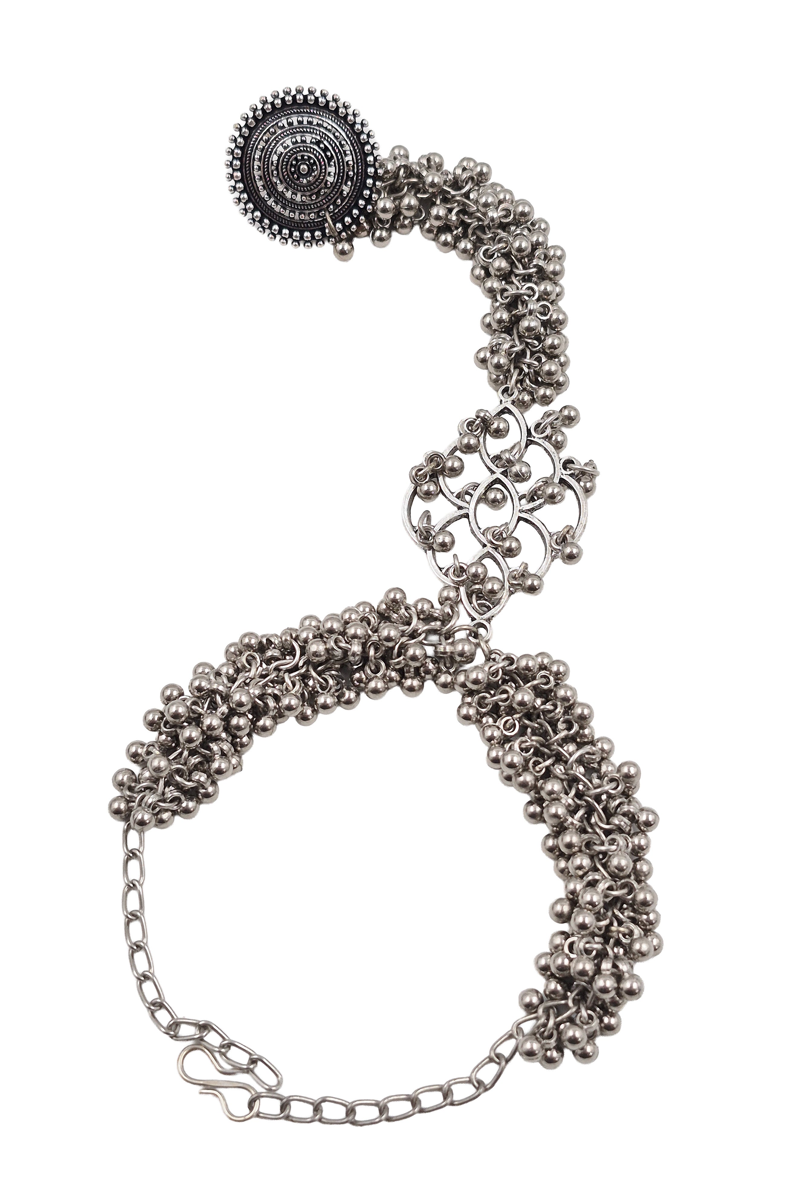 MEHAR OXIDISED SILVER GHUNGROO FINGER RING BRACELET KADA