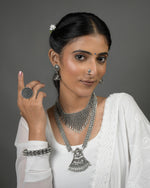 Load image into Gallery viewer, AADHYA OXIDISED DOUBLE NECKLACE JEWELLERY SET COMBO