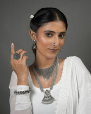 AADHYA OXIDISED DOUBLE NECKLACE JEWELLERY SET COMBO