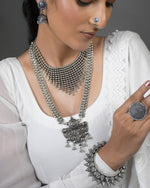 Load image into Gallery viewer, AADHYA OXIDISED DOUBLE NECKLACE JEWELLERY SET COMBO