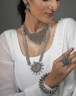 Load image into Gallery viewer, AADHYA OXIDISED DOUBLE NECKLACE JEWELLERY SET COMBO