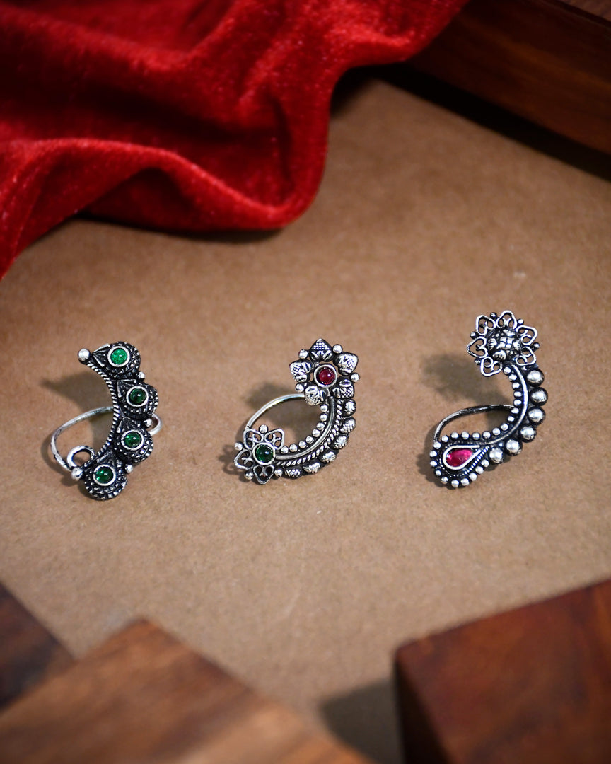 Radhika Oxidised Maharashtrian Nosepin Combo Of 3
