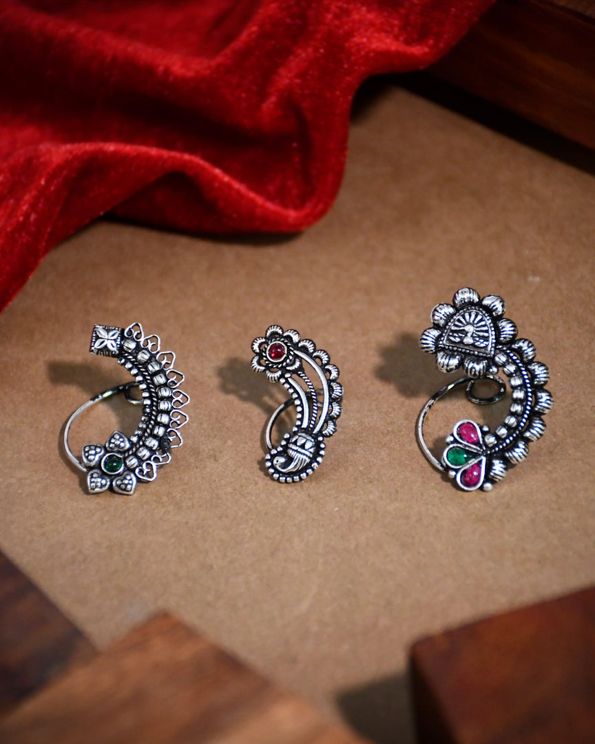 Sacchi Oxidised Maharashtrian Nosepin Combo Of 3