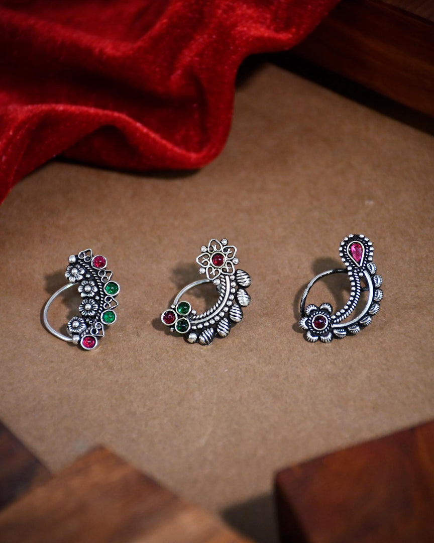 Jiya Oxidised Maharashtrian Nosepin Combo Of 3