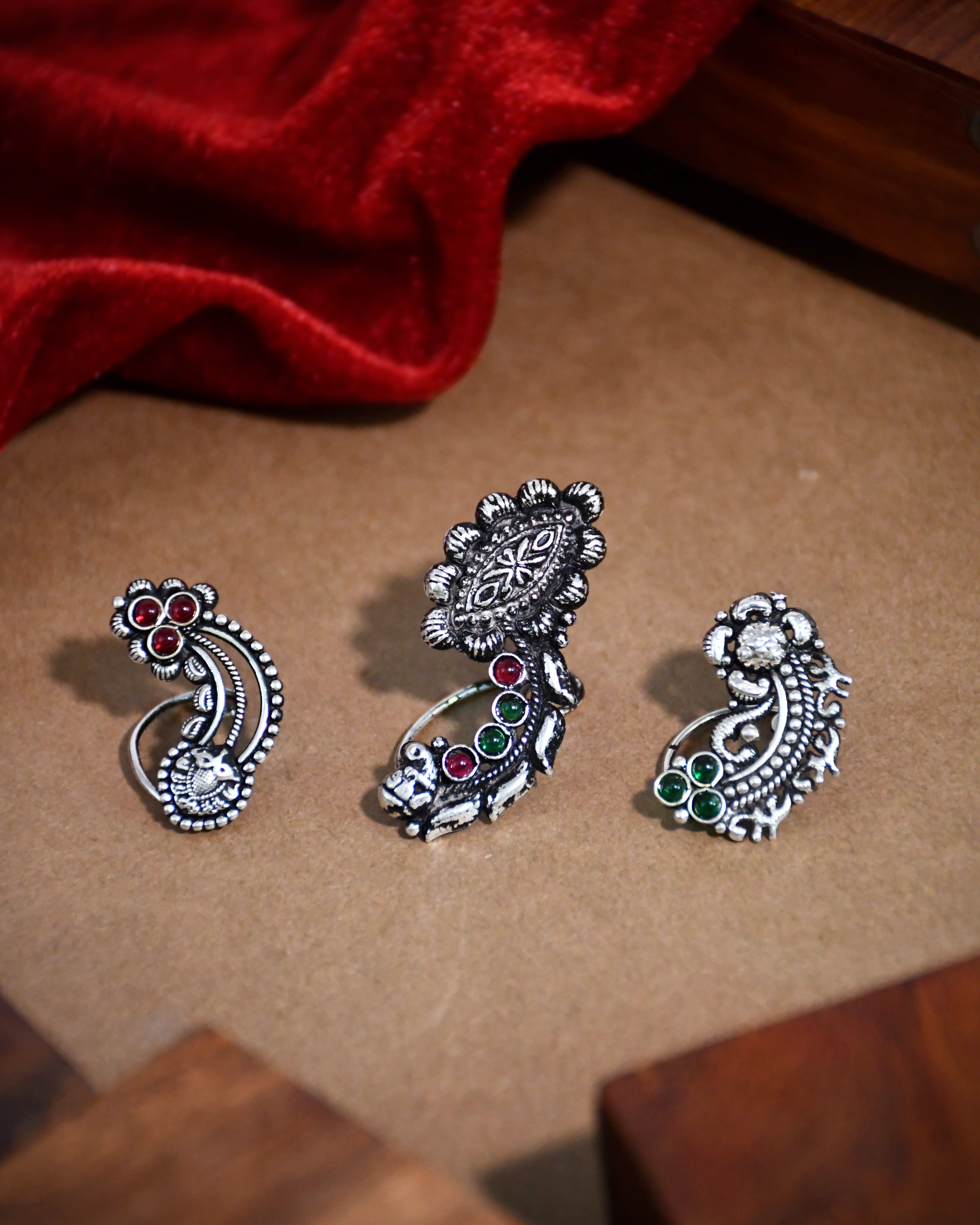 OXIDISED MAHARASHTRIAN NOSEPIN COMBO OF 3
