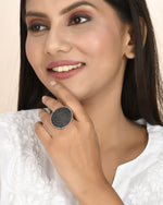 Load image into Gallery viewer, ALIZA DESIGNER OXIDISED SILVER RING