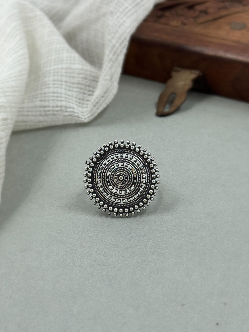 Dwhani Designer Oxidised Silver Ring