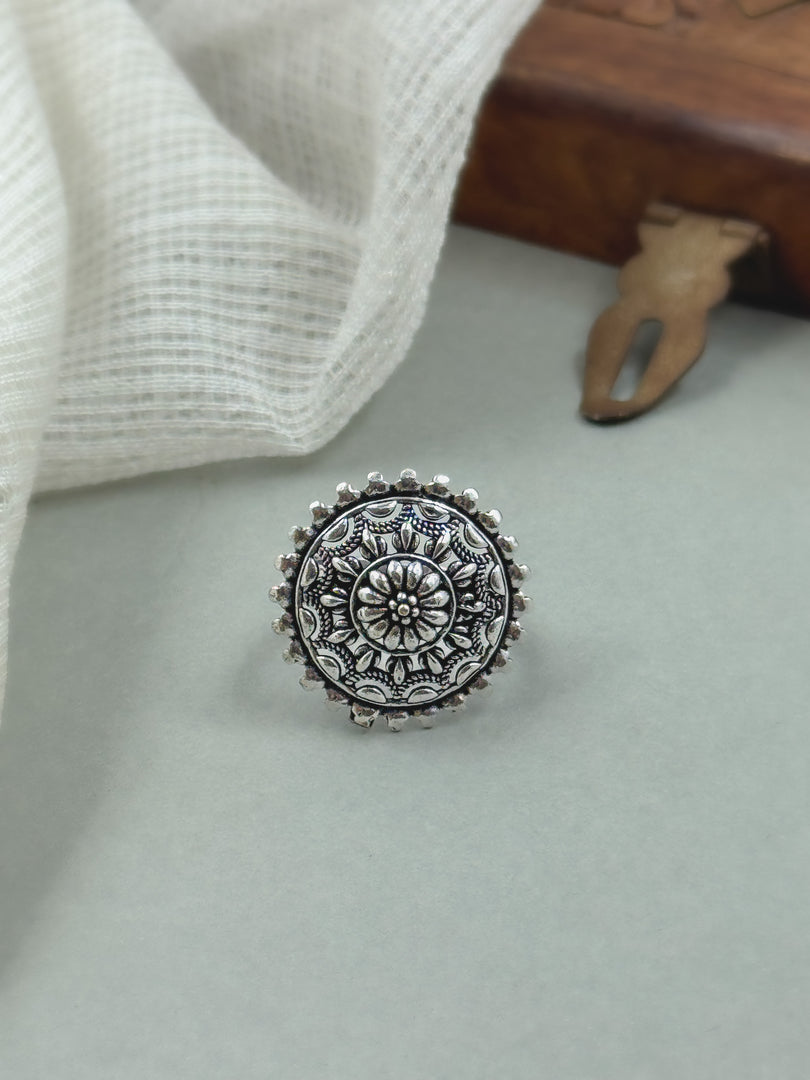 Prisha Designer Oxidised Silver Ring