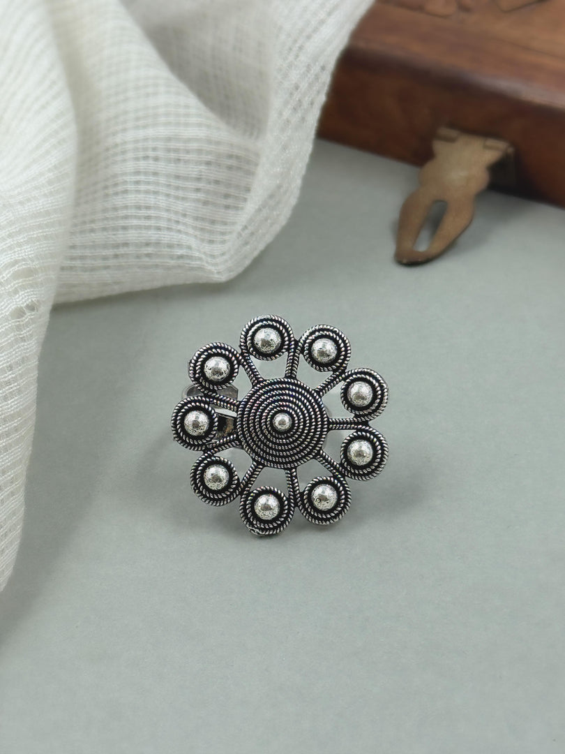Prishika Designer Oxidised Silver Ring