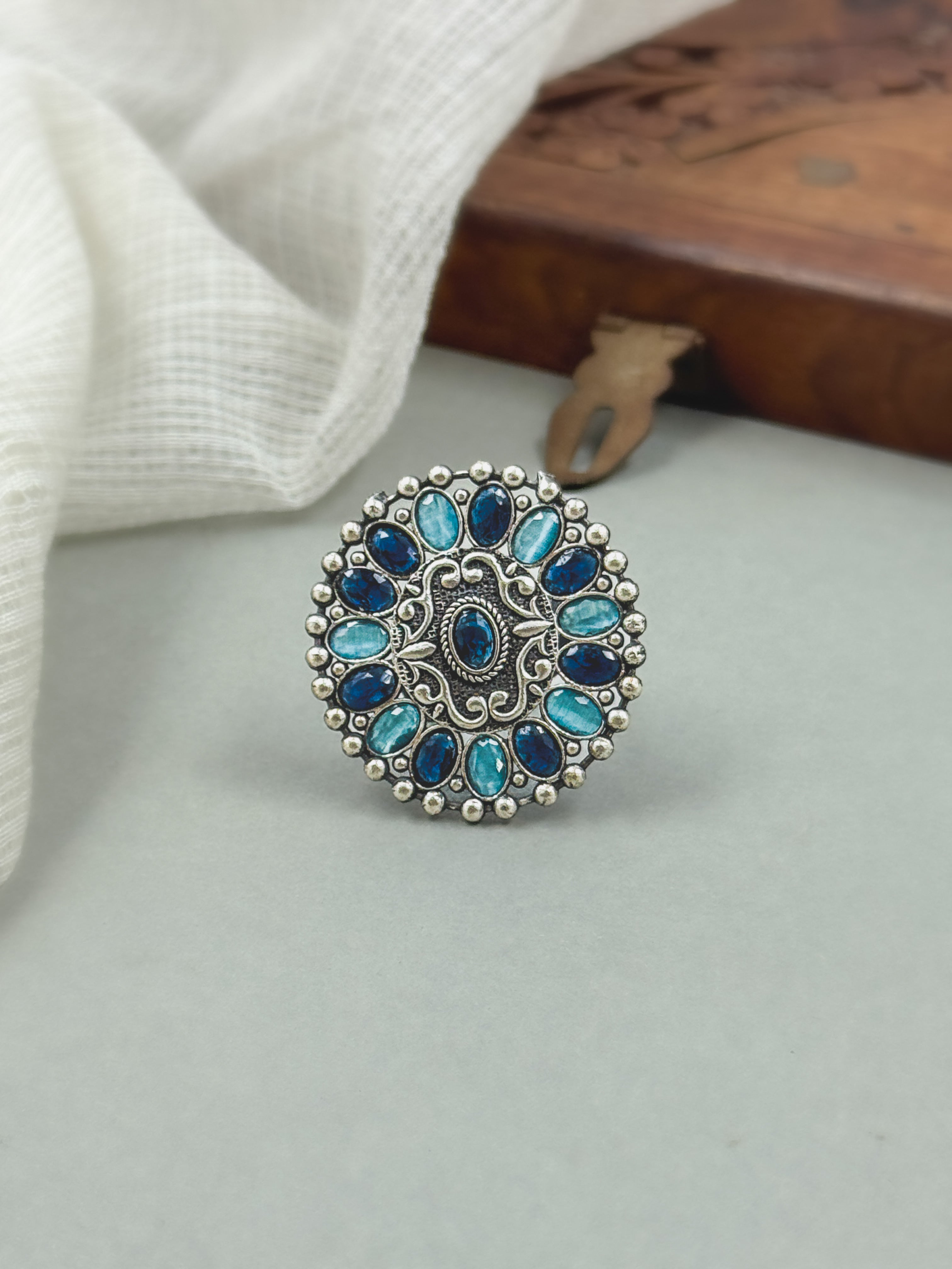 MISHKA OXIDISED STONE RING