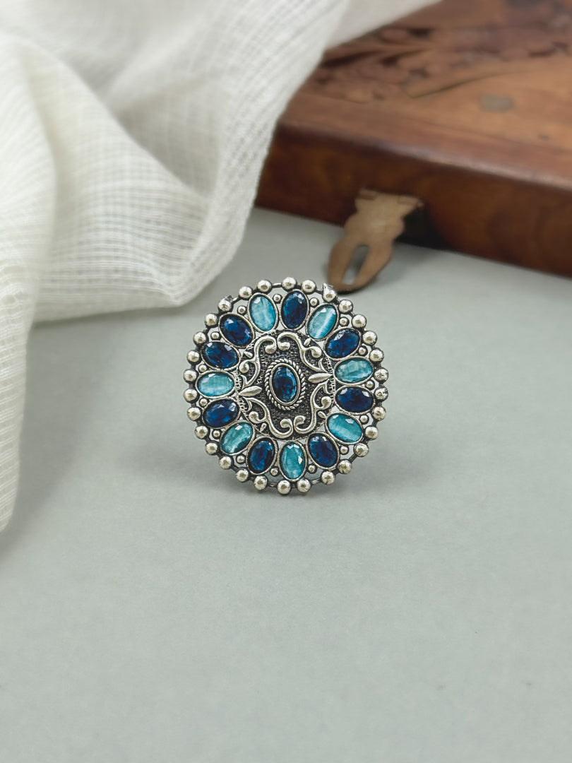 Mishika Oxidised Stone Ring