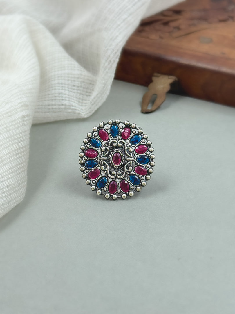 Mishika Oxidised Stone Ring