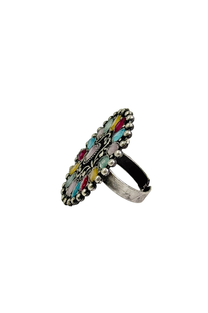 Mishika Oxidised Stone Ring