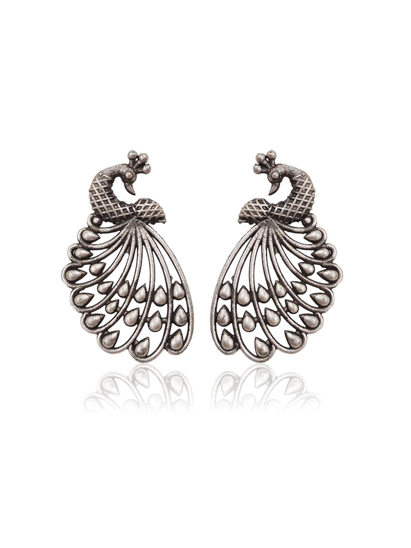 PEAHEN SILVER LOOKALIKE STUD EARRINGS
