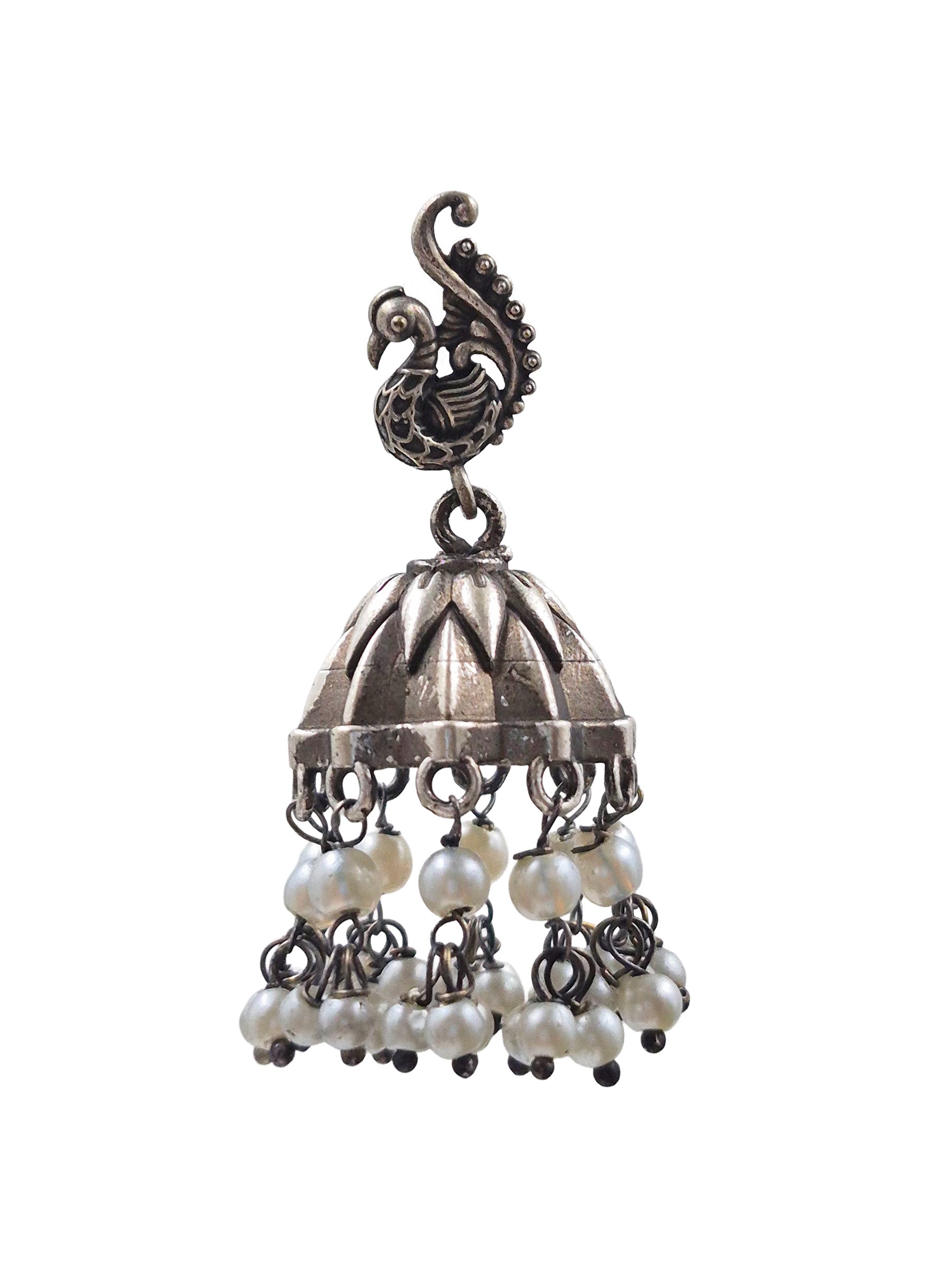MOR OXIDISED JHUMKA EARRINGS