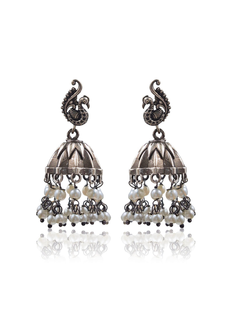 MOR OXIDISED JHUMKA EARRINGS