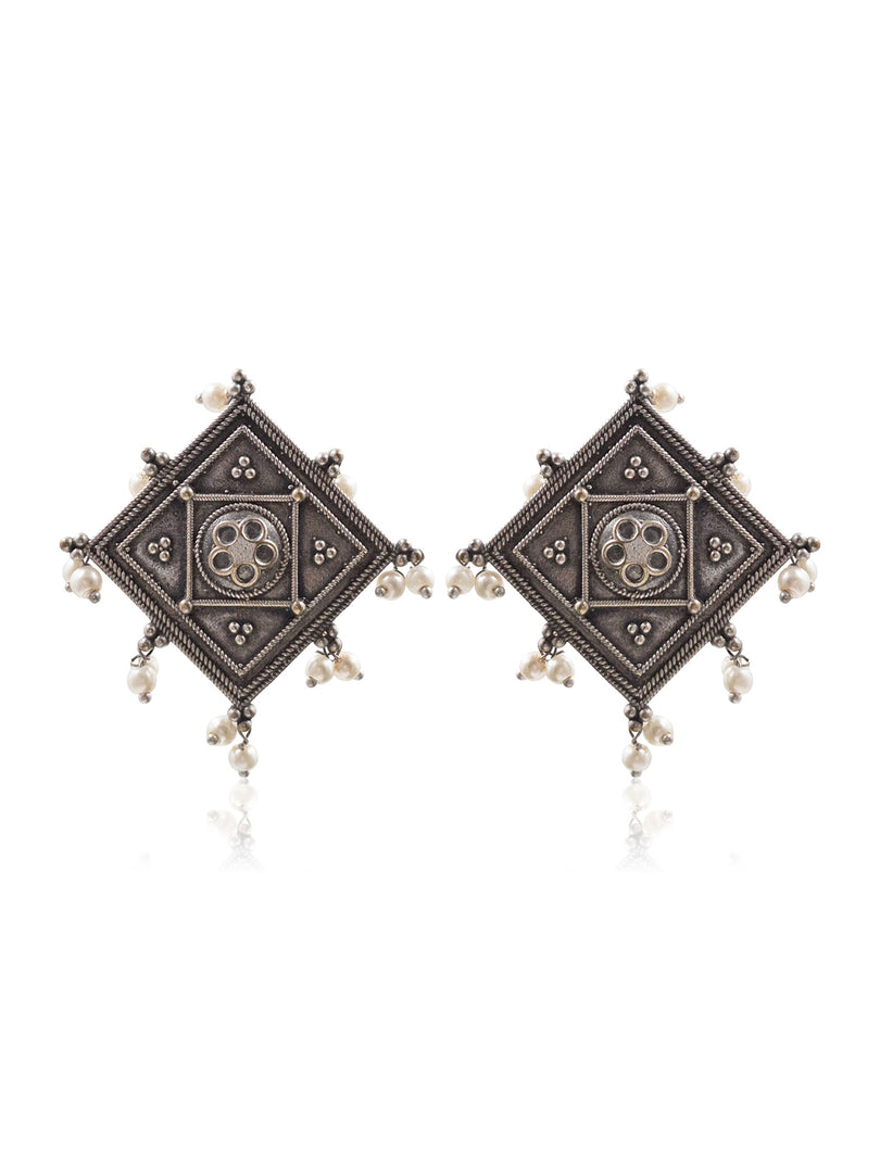 EESHA SILVER LOOKALIKE STUD EARRINGS