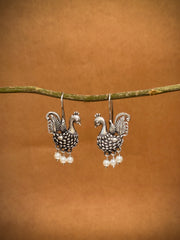 Pearl Plume Peacock Silver Lookalike Dangler Earrings