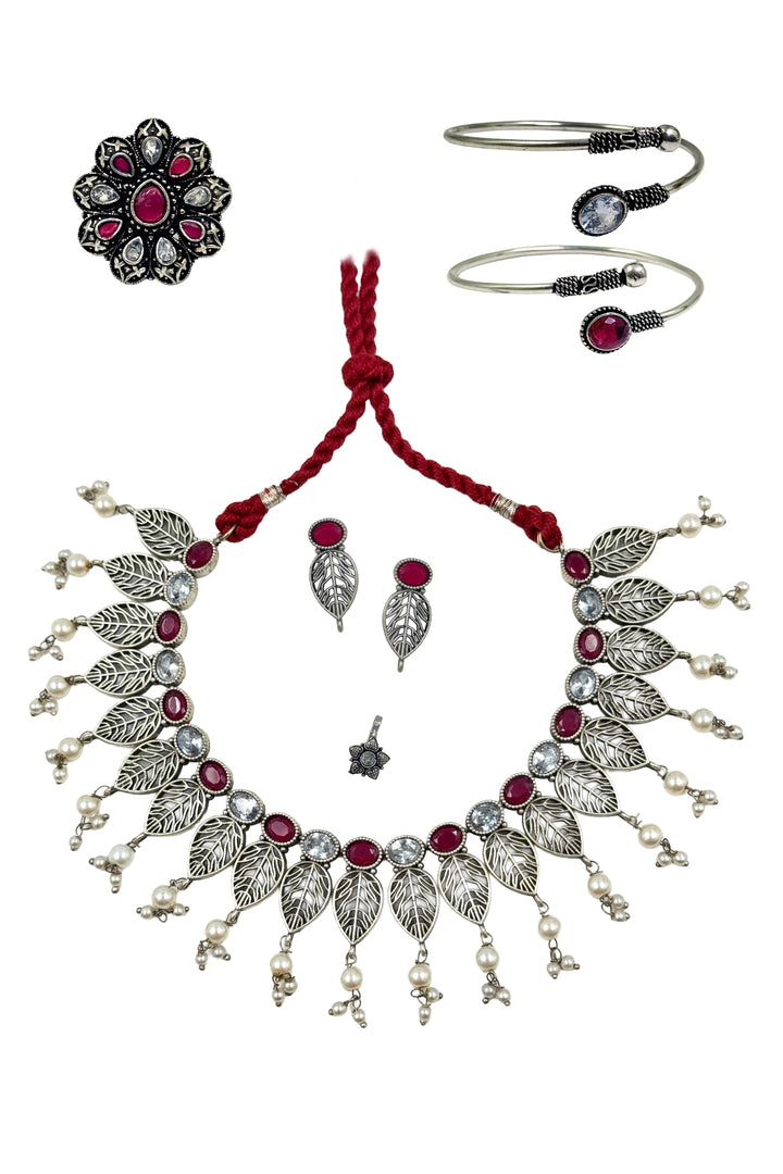 Mahi Celestial Leaf Pearl Jewellery Set