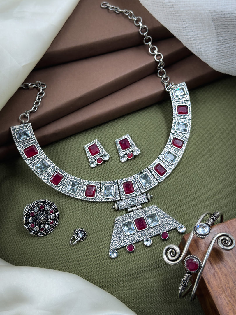 Niya Royalflash Oxidised Choker Jewellery Set Combo