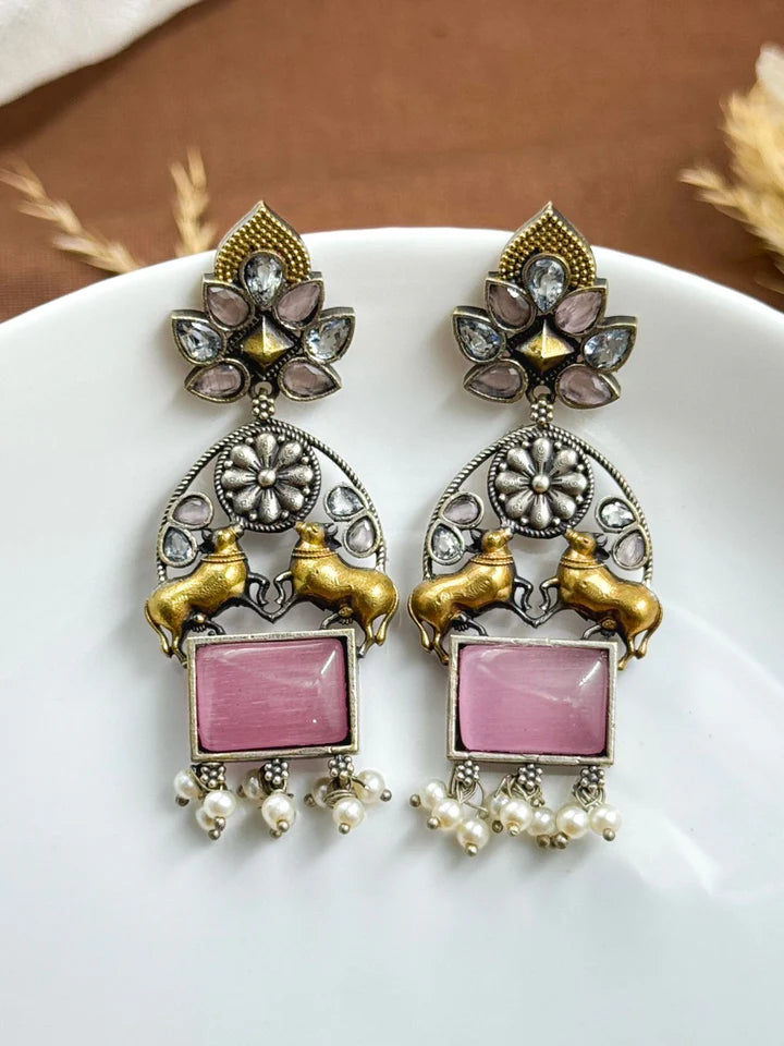 Nandi Dualtone Stone Earrings