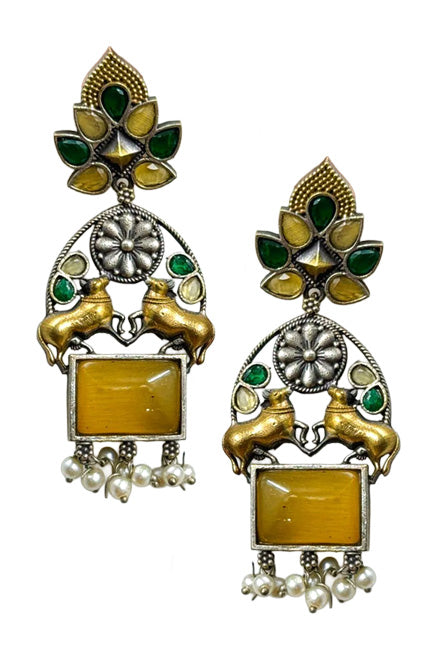 NANDI DUAL-TONE DANGLER EARRINGS