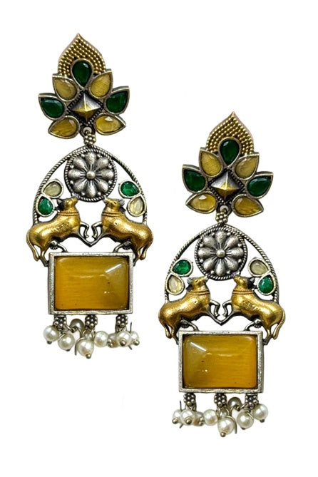 Nandi Dualtone Stone Earrings