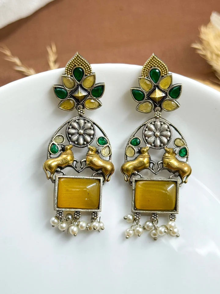 Nandi Dualtone Stone Earrings