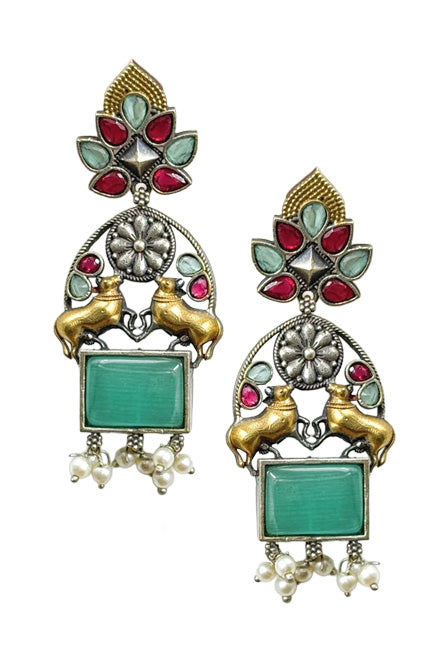 NANDI DUAL-TONE DANGLER EARRINGS