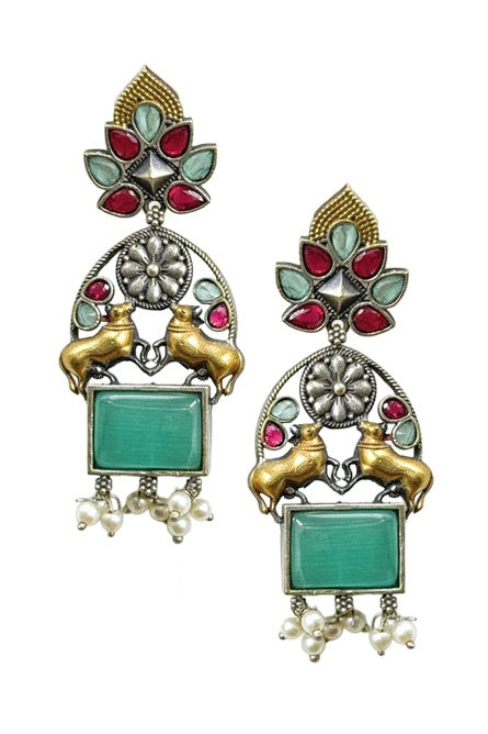 Nandi Dualtone Stone Earrings