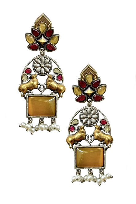 NANDI DUAL-TONE DANGLER EARRINGS