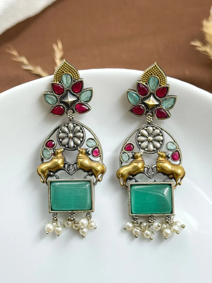 Nandi Dualtone Stone Earrings