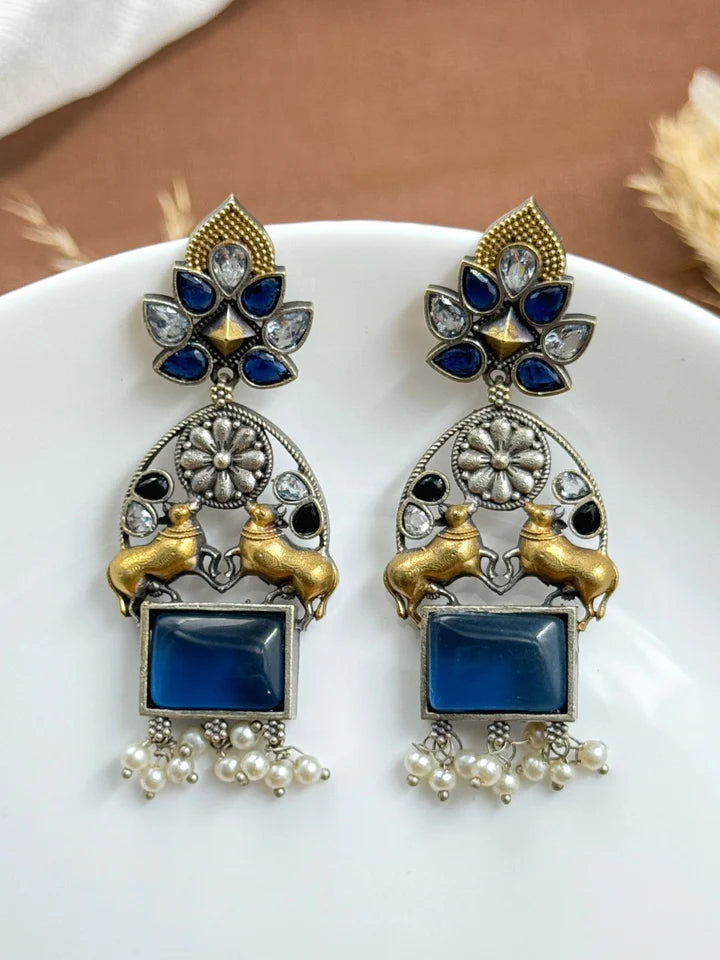 Nandi Dualtone Stone Earrings