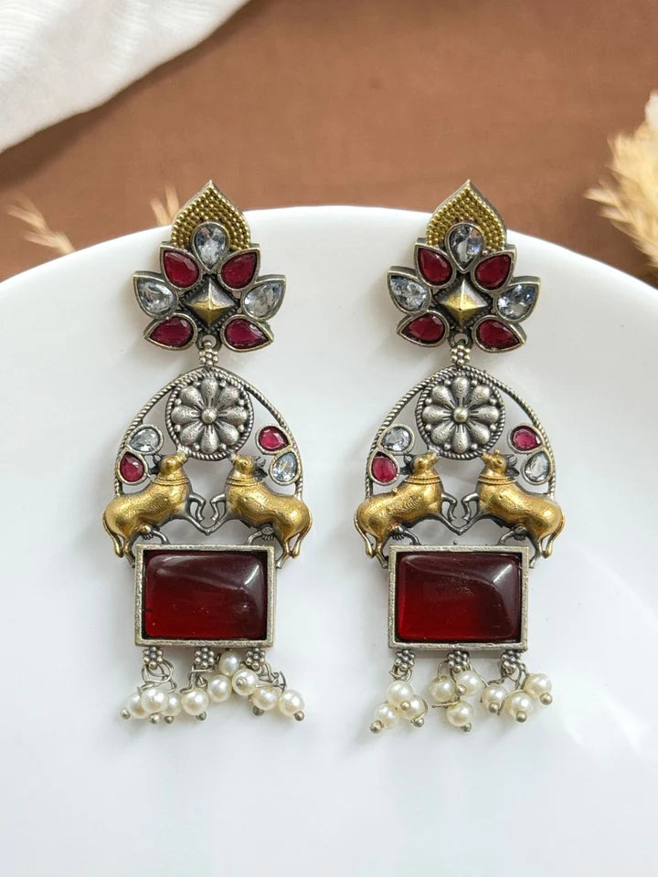 Nandi Dualtone Stone Earrings