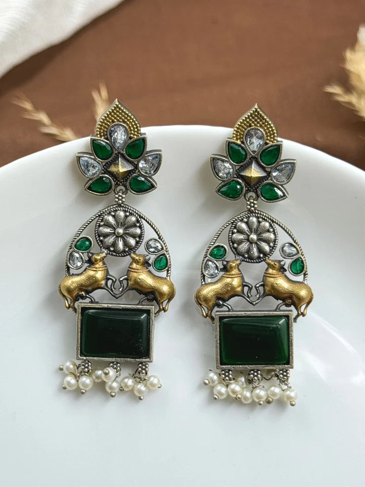 Nandi Dualtone Stone Earrings