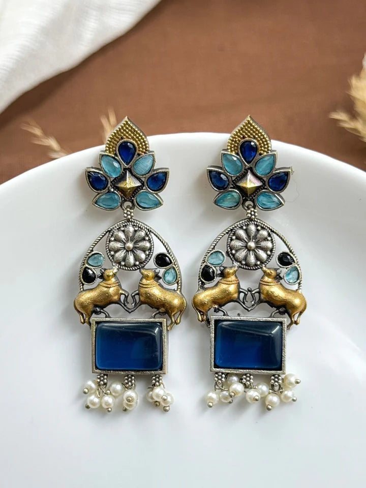 Nandi Dualtone Stone Earrings
