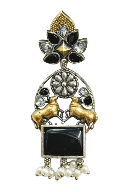 NANDI DUAL-TONE DANGLER EARRINGS
