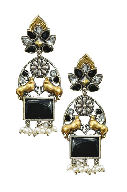 NANDI DUAL-TONE DANGLER EARRINGS