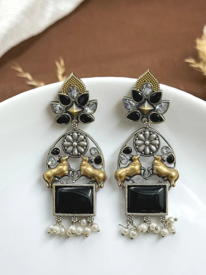 Nandi Dualtone Stone Earrings