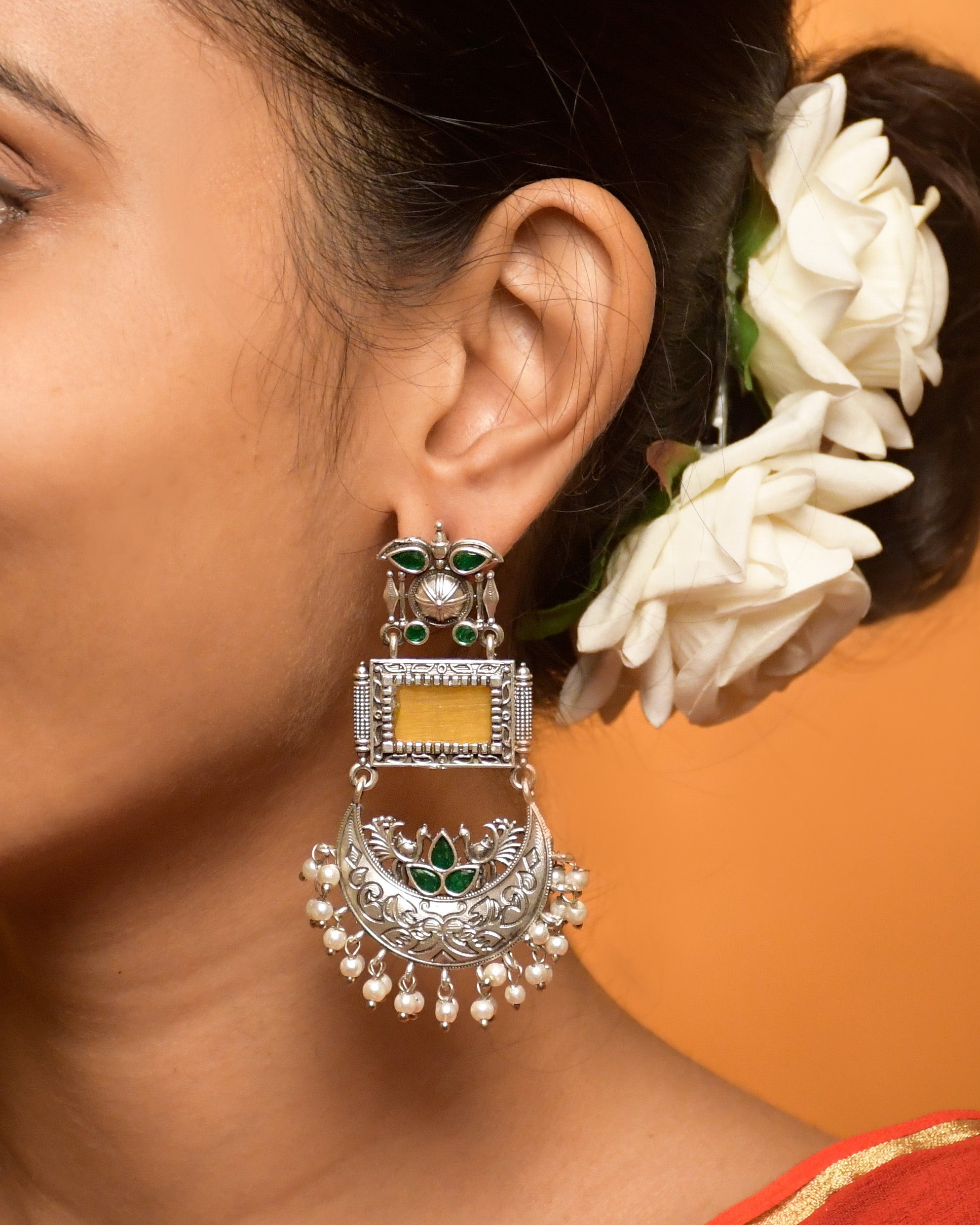 AROHI SILVER LOOKALIKE DANGLER EARRINGS