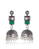 Load image into Gallery viewer, ANIKA OXIDISED STONE JHUMKA EARRINGS