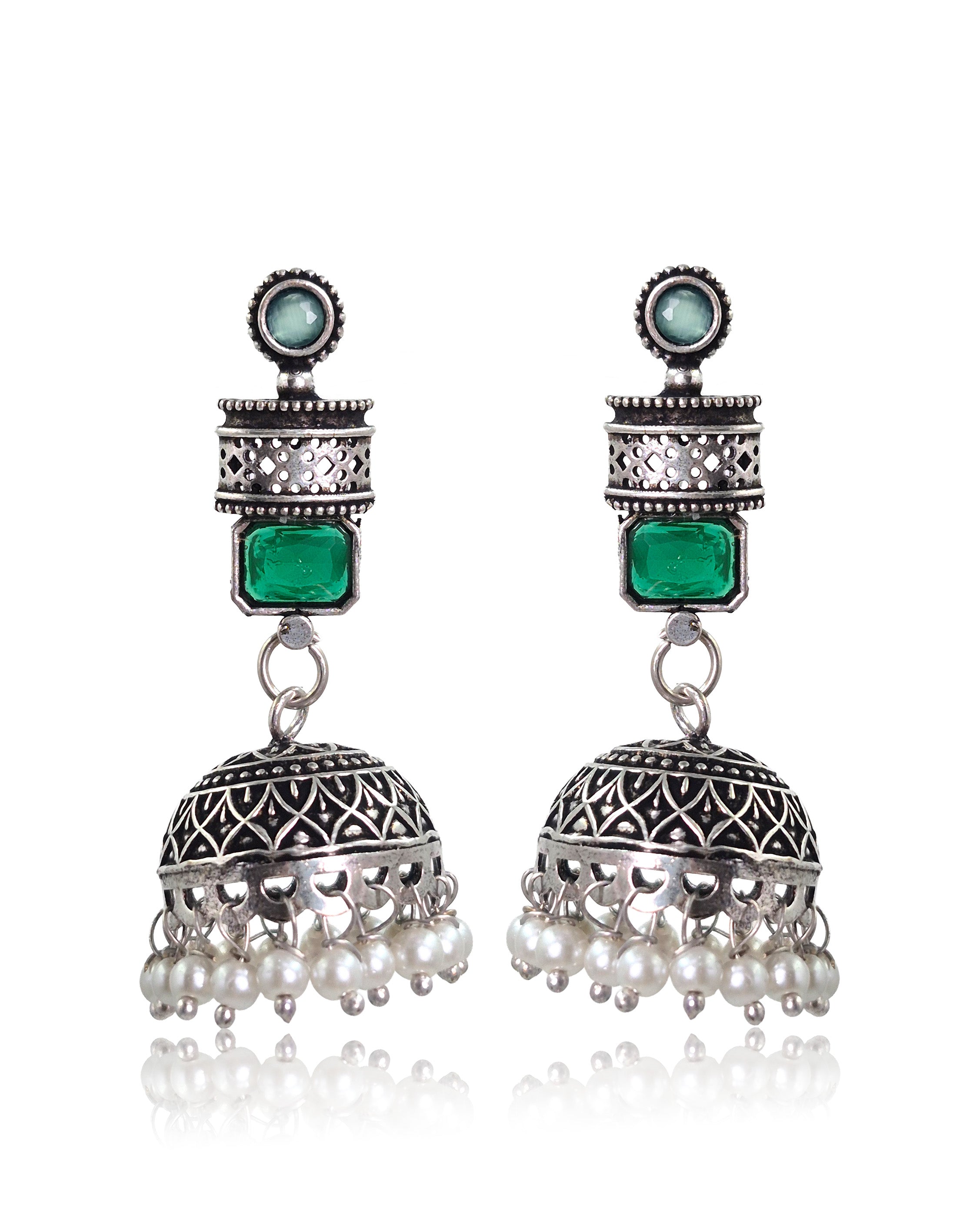 ANIKA OXIDISED STONE JHUMKA EARRINGS