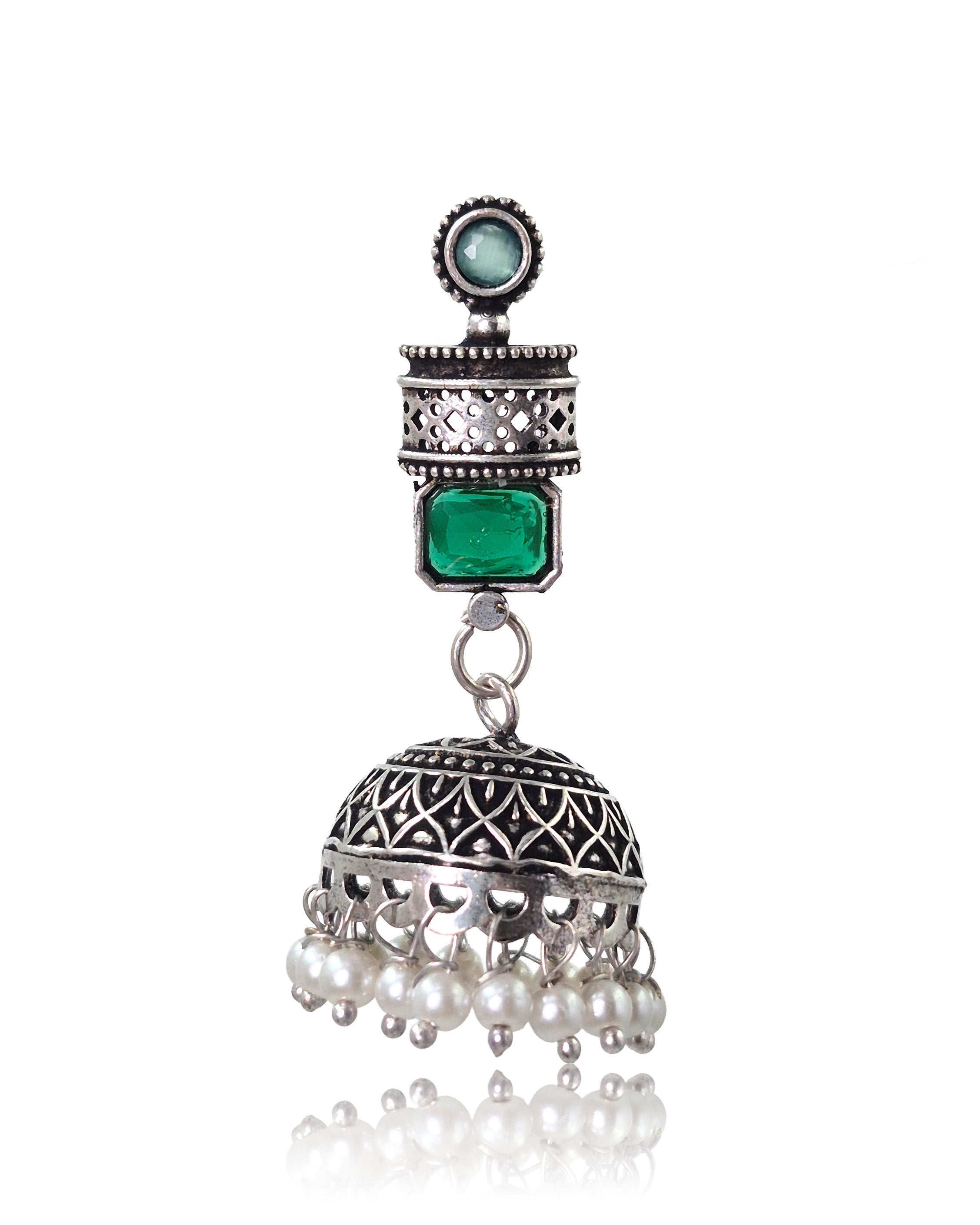 ANIKA OXIDISED STONE JHUMKA EARRINGS