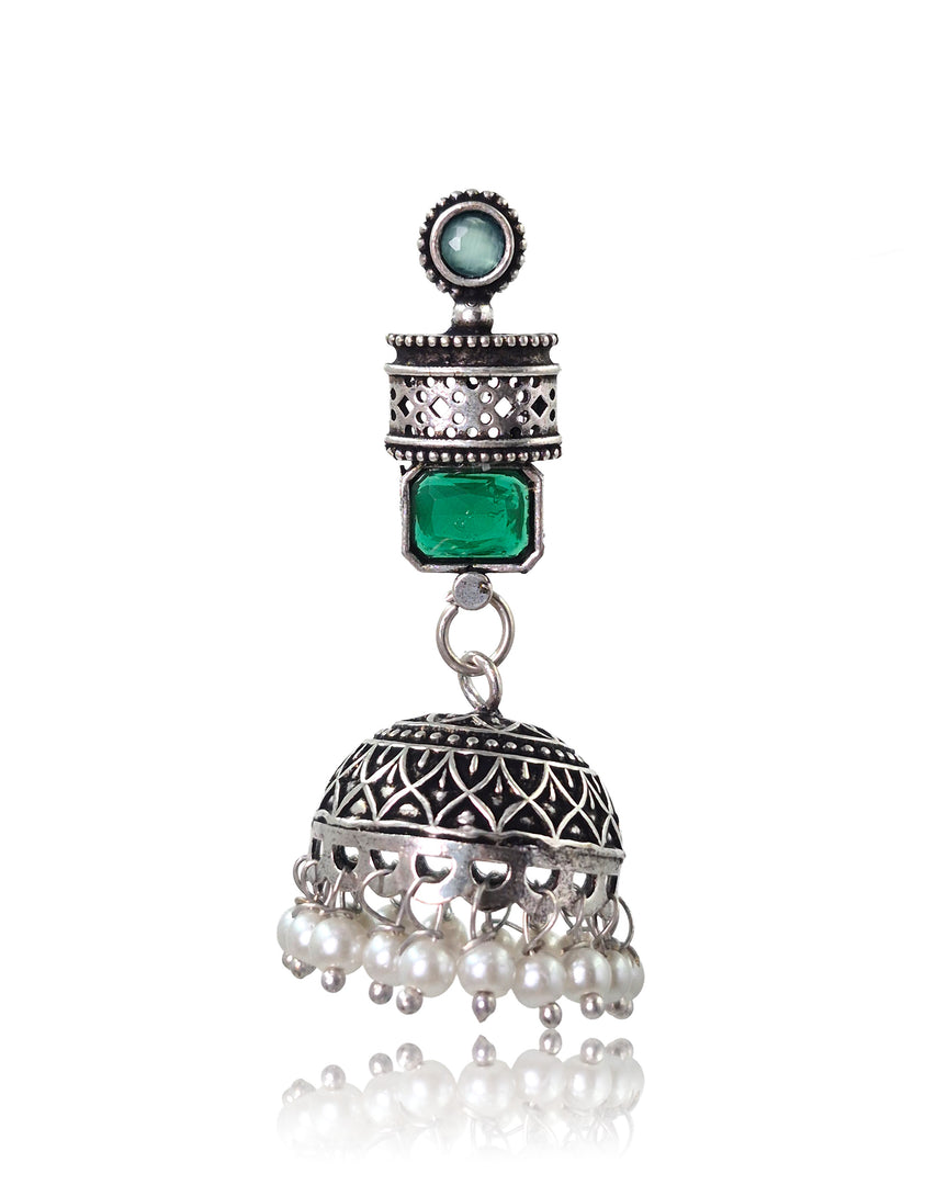 ANIKA OXIDISED STONE JHUMKA EARRINGS