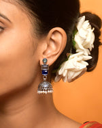 Load image into Gallery viewer, ANIKA OXIDISED STONE JHUMKA EARRINGS
