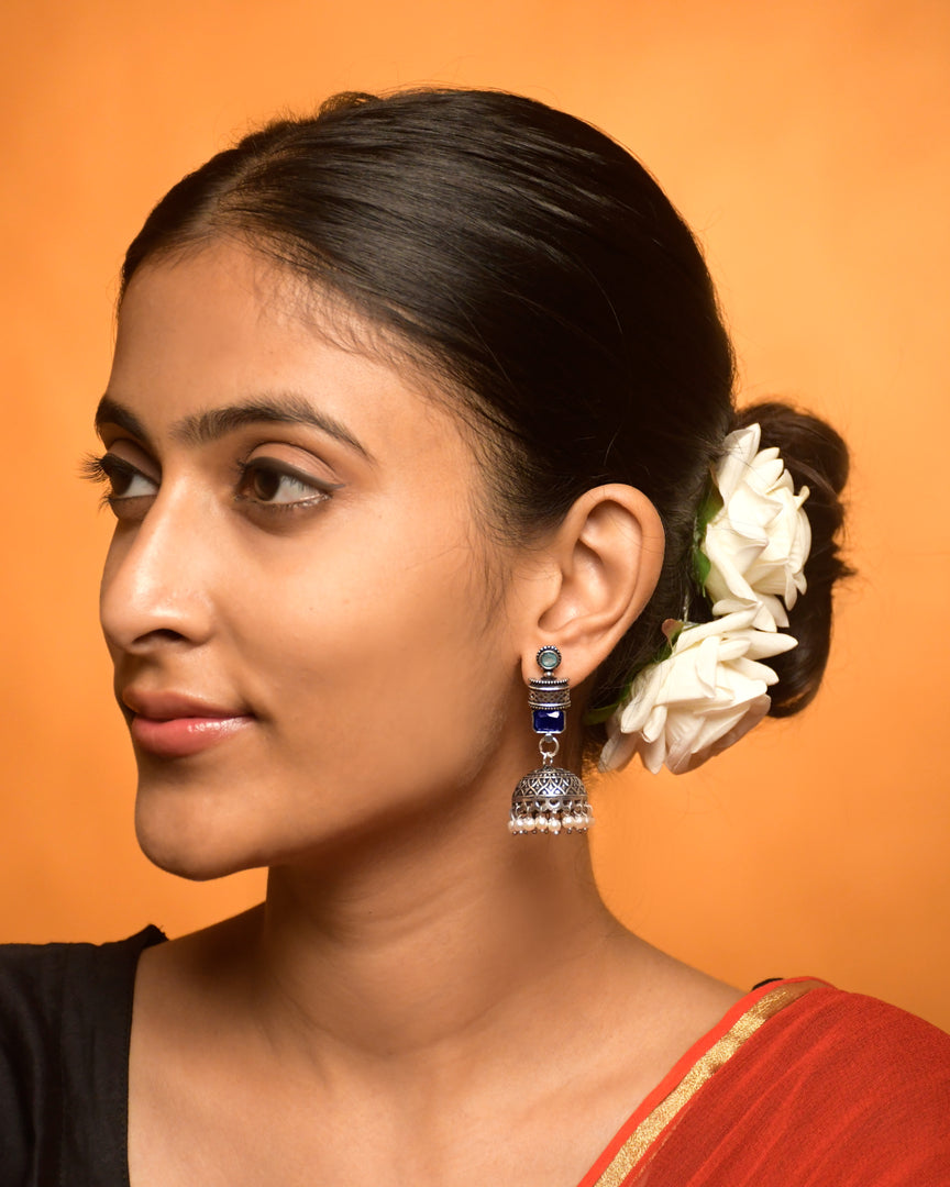 ANIKA OXIDISED STONE JHUMKA EARRINGS