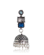 Load image into Gallery viewer, ANIKA OXIDISED STONE JHUMKA EARRINGS