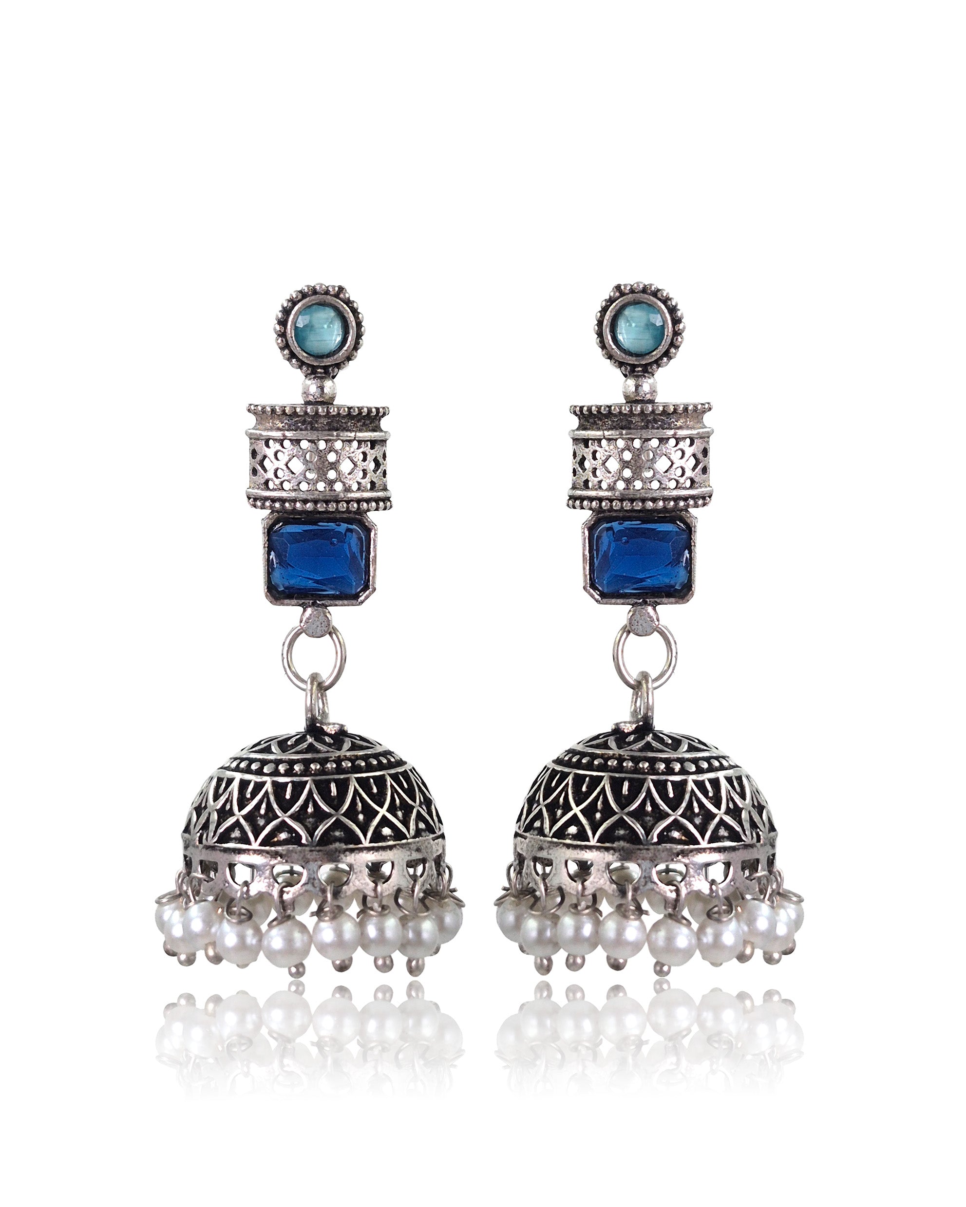 ANIKA OXIDISED STONE JHUMKA EARRINGS